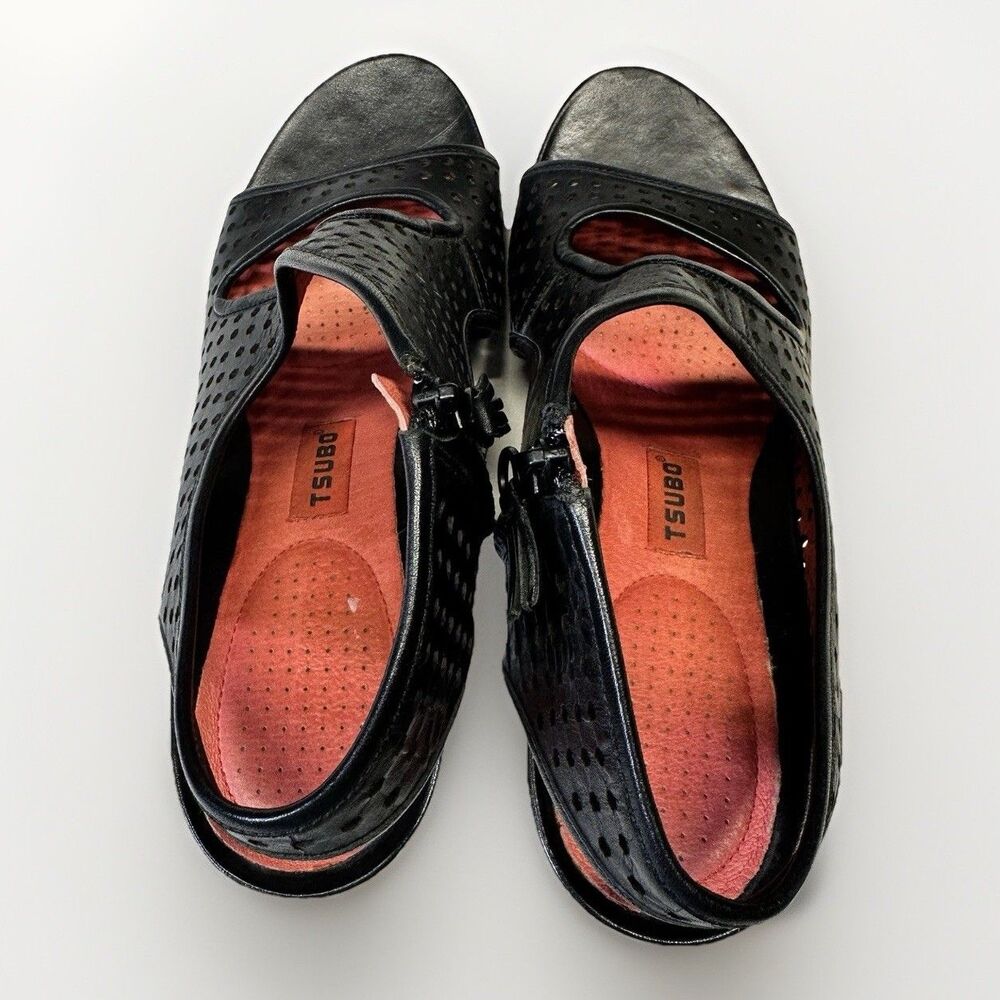 Tsubo Women’s Black Cutout Leather Heels Sandals Size 8 Comfort Zip Shoes - Picture 4 of 6